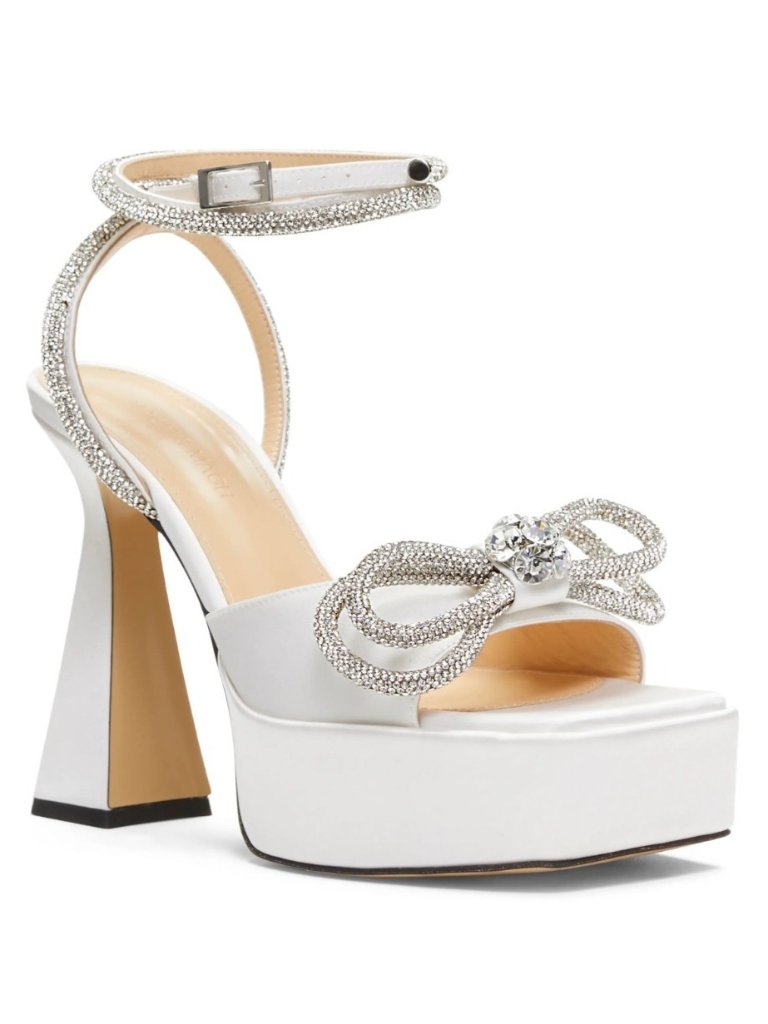 Mach & Mach Women's Crystal Double Bow Platform Heels Sandals Size 39.5 / Us 9.5